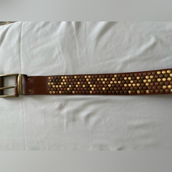 LEATHEROCK LR Dark Brown gold brass and black 
Studded Belt size L 36 main image 5